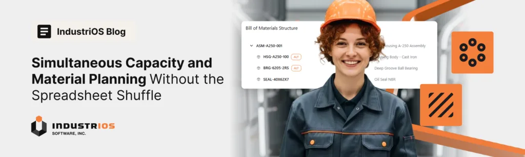 Simultaneous capacity and material planning visualized through a real-time APS dashboard showing capacity, materials, and production constraints
